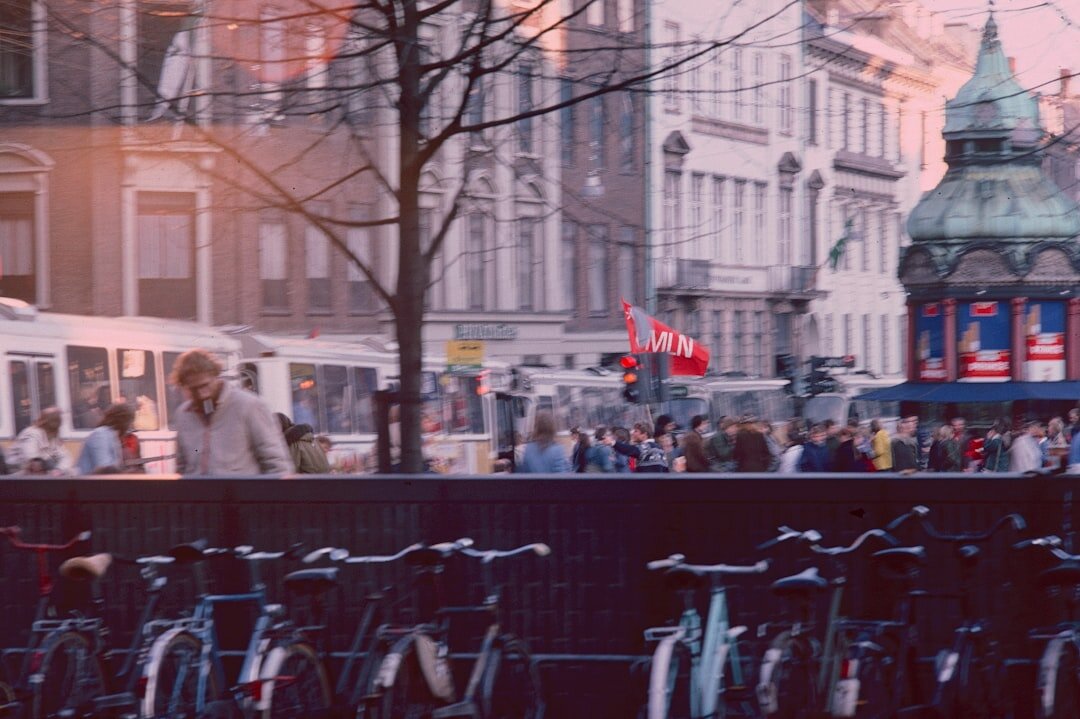 Candid photo of a busy outdoor market street in a Danish town